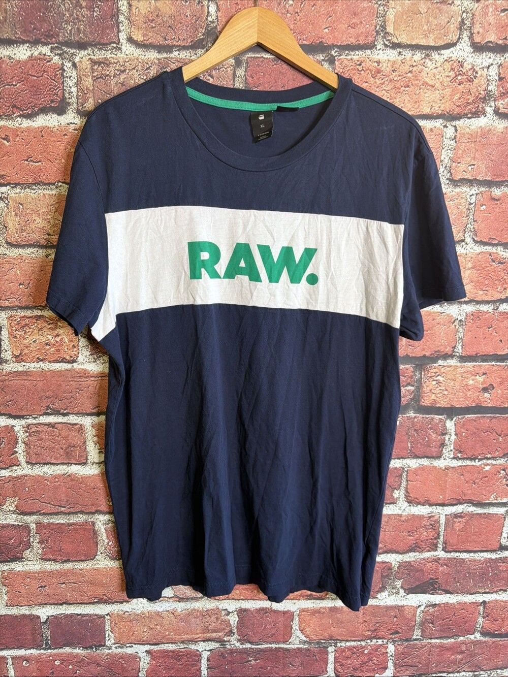 G-Star RAW T-Shirt Mens XL White Blue Logo Graphic Short Sleeve Cotton